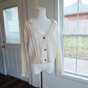 Hippie Rose Womens Cable Knit Cropped Cardigan M Cream Cottagecore Coquette Boho